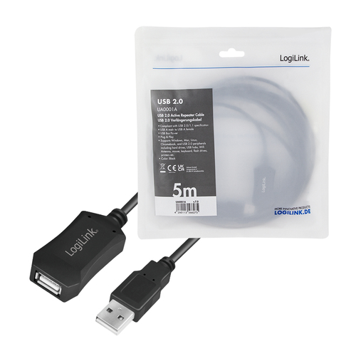 Logilink USB Kabel A -> A St/Bu 5.00m Verl. zwart, afbeelding 3