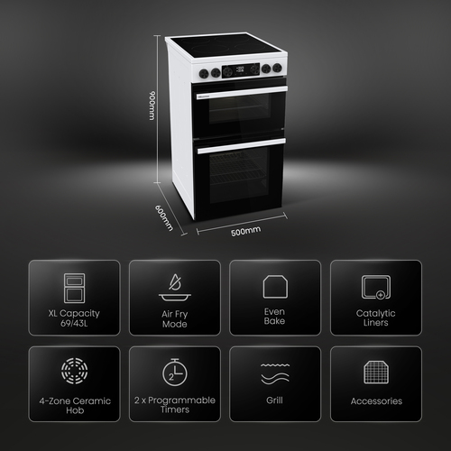 Hisense Hi6 Max 69/43L HDCEC5C10W 50cm Electric Ceramic Cooker - White, Black - image 2