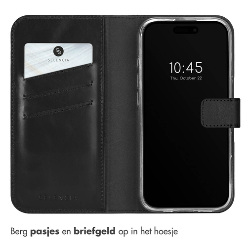 Selencia Echt Lederen Bookcase iPhone 16 Pro - Zwart, afbeelding 3