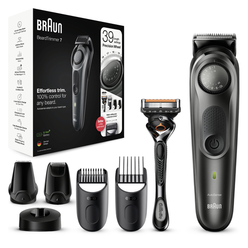 Braun BeardTrimmer 7 Beard trimmer BT7240 with precision dial, 4 attachments and Gillette Fusion5 ProGlide razor. – image 3