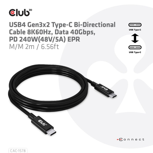 Club 3D USB-C 4 Gen3x2 kabel, afbeelding 2