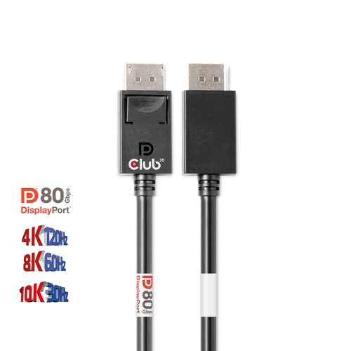 Club 3D Displayport 2.1 VESA DP80 gecertificeerde kabel male-male, afbeelding 6