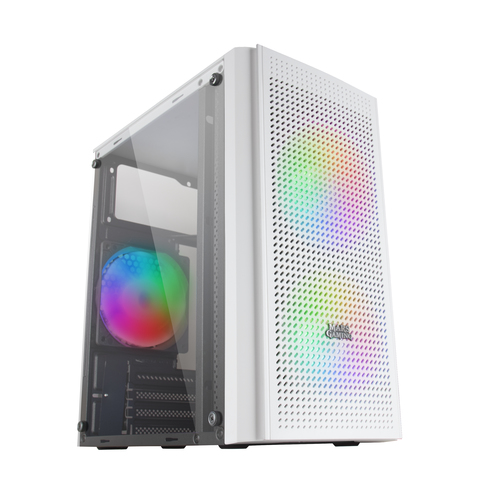 Mars Gaming MC300W Micro ATX Tempered Glass PC Case 3xFrGB Fan White – image 2