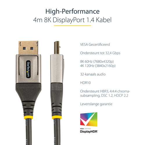 StarTech.com 4m VESA Gecertificeerde DisplayPort 1.4 Kabel - 8K 60Hz HDR10, afbeelding 7