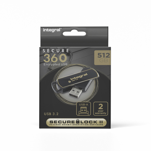 Integral 512GB USB3.0 DRIVE SECURE360 BLACK SECURELOCK2 AES 256BIT SOFTWARE ENCRYPTION – image 1