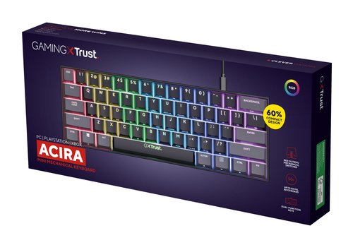 Trust GXT867 ACIRA 60% MINI GAMING KEYBOARD US QWERTY Toetsenbord Zwart, afbeelding 6
