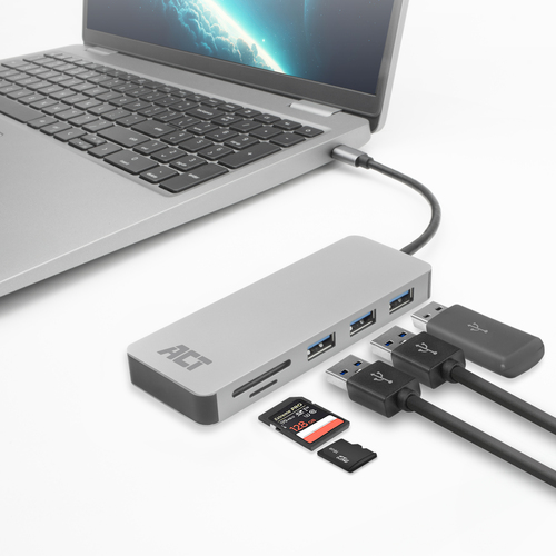ACT Connectivity USB-C hub 3.0, 3x USB-A, cardreader, PD pass-through dockingstation, afbeelding 4