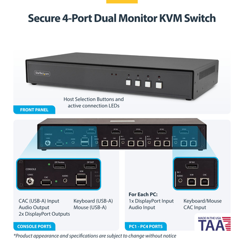 StarTech.com Secure 4-Port KVM Switch, DisplayPort, 4K – image 4