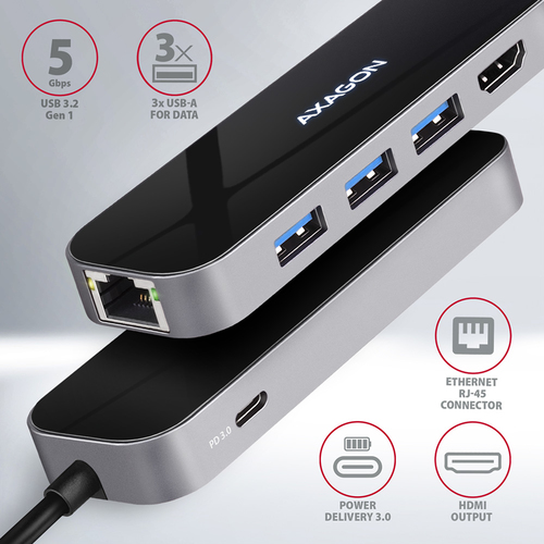 AXAGON SuperSpeed USB-C Hub USB-Hubs - USB 32 - 6 - Schwarz – Foto 5 von 11