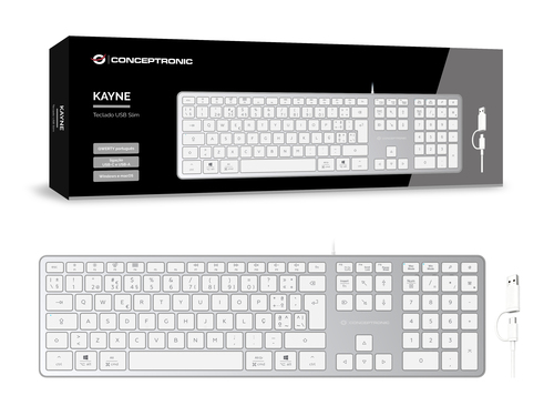 Conceptronic KAYNE02WPT USB Slim Keyboard, QWERTY Portuguese, Compatible with Windows and macOS – image 2