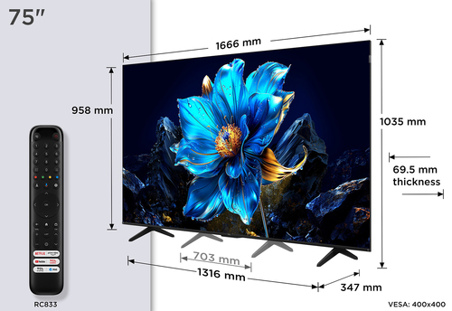Tcl P7K 75" 4K Ultra HD Qled Smart Google TV [2025] - 75P7K-UK, Silver - image 2
