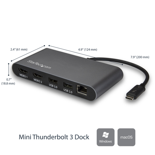 StarTech.com Dual 4K Monitor Mini Thunderbolt 3 Dock with HDMI - Mac & Windows Docking Station - Discontinued, Limited Stock, & Replaced by TB3DKM2HDL (TB3DKM2H – image 2