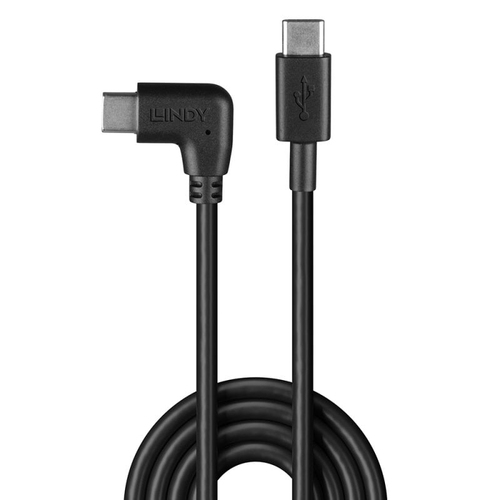 LINDY USB 2.0 Type C Kabel, 90° gewinkelt 1m, afbeelding 2