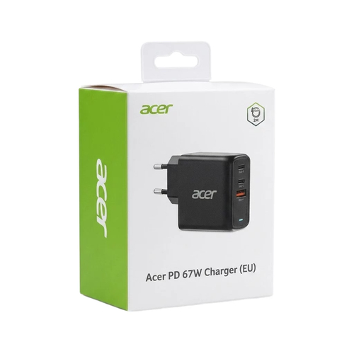 Acer 67W PD Charger, USB Port: 2C+1A, EU Plug, 100W USB-C Cable Oplader Zwart, afbeelding 2