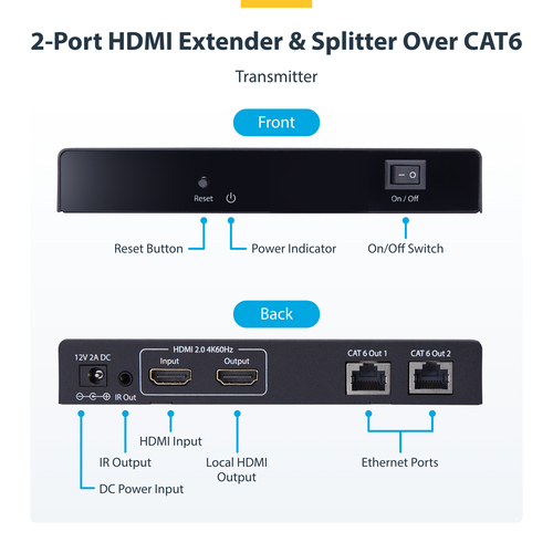 StarTech.com 2-Port HDMI Extender and Splitter Over CAT6, 4K – image 4