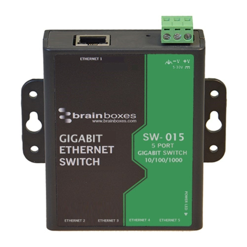Brainboxes SW-015 сетевой коммутатор Неуправляемый L2 Gigabit Ethernet (10/100/1000) DIN-рейка Черный, Зеленый