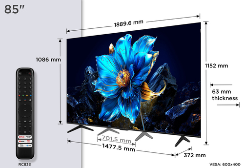 Tcl P7K 85" 4K Ultra HD Qled Smart Google TV [2025] - 85P7K-UK, Silver - image 2