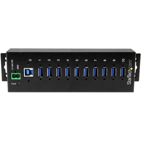 StarTech.com 10-Port USB 3.0 Hub - Metal Industrial USB-A Hub with ESD & Surge Protection - Din Rail, Wall or Desk Mountable - TAA Compliant USB Expander Hub (ST1030USBM) Sort – billede 2