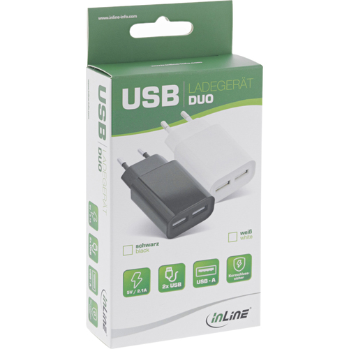 InLine USB Power Adapter DUO, 2 Port 100-240VAC to