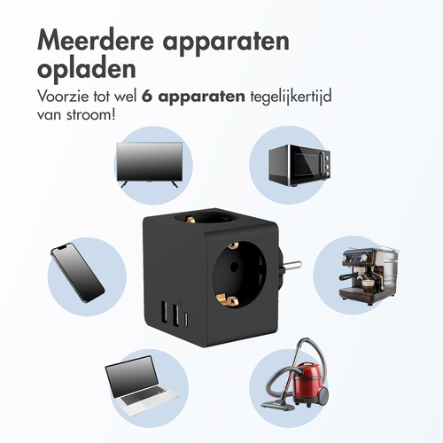 Accezz PowerCube 6-in-1 1x USB-C+2x USB-A+3x stopcontact 4000W Oplader Zwart, afbeelding 2