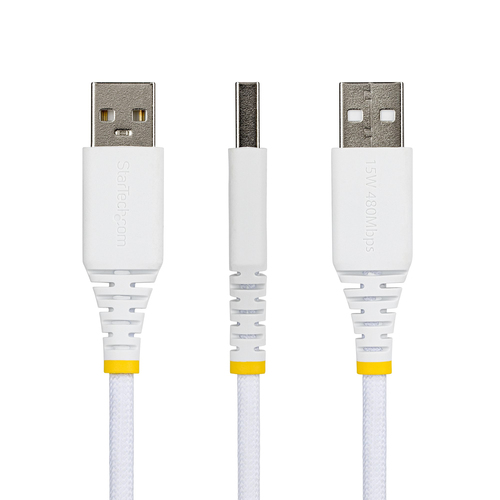 StarTech.com Cable Cargador USB-A a USB-C de 3m - 15W 3A - Cable USB a Tipo C de Carga Rápida Trenzado de Nailon - Recubrimiento de TPE - Blanco