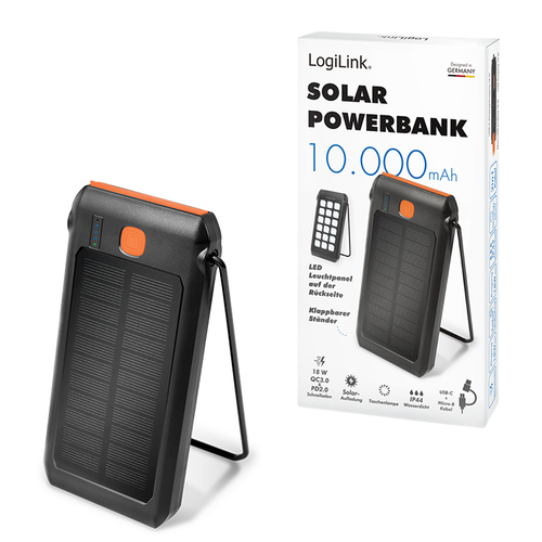 Logilink Solar Powerbank 10000 mAh 2x USB-A QC & 1x USB-C PD, afbeelding 10
