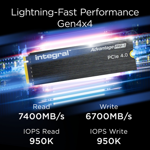 Integral 4TB - 4000GB SSD M.2 2280 NVME 1.4 PCIe Gen4 x4 R-7400MB/s W-6700MB/s IOPS R-950K W-950K TBW 2000 WITH HEATSINK ADVANTAGE PRO-1 – image 2