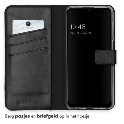 Selencia Echt Lederen Bookcase Samsung Galaxy A12 - Zwart, afbeelding 3