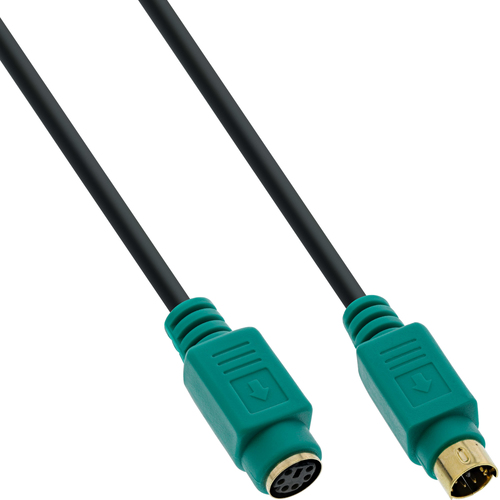 Product image: InLine PS/2 cable, , M/F, black/green, golden contacts, 3m
