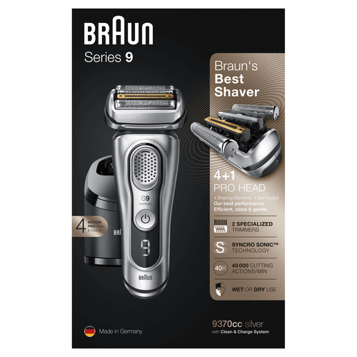 Braun Series 9 9370cc Latest Generation Electric Shaver, Clean&Charge Station, Fabric Case, Silver – image 5