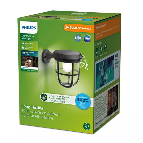 Philips LED Radii 8720169267176 Wandlamp op zonne-energie met bewegingsmelder LED 1.3 W Zwart – Foto 4 van 4