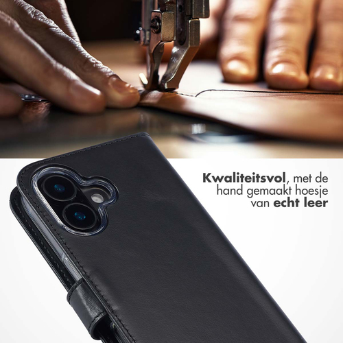 Selencia Echt Lederen Bookcase iPhone 16 - Zwart, afbeelding 2