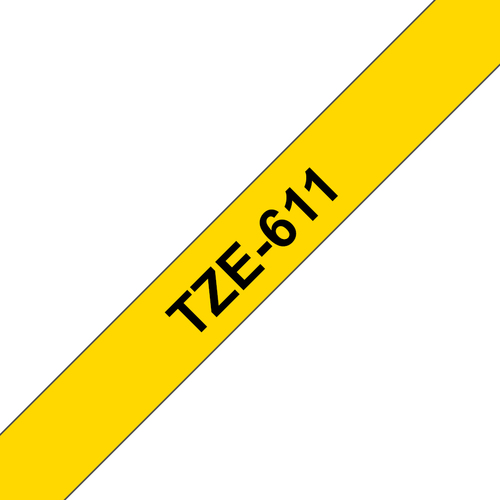 Brother P-Touch TZe Laminated Tape 6mm x 8m Black on Yellow TZE611 - image 1