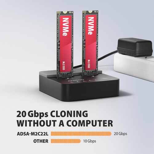 Axagon ADSA-M2C22L USB-C 20Gbps Dual M.2 NVMe SSD Docking and Cloning Station – image 5