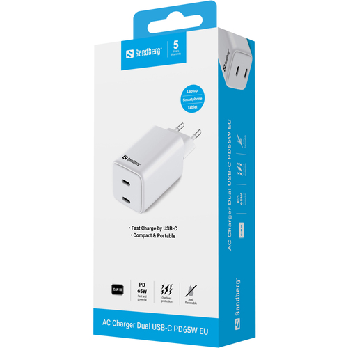 Sandberg AC Charger Dual USB-C PD65W EU – image 5