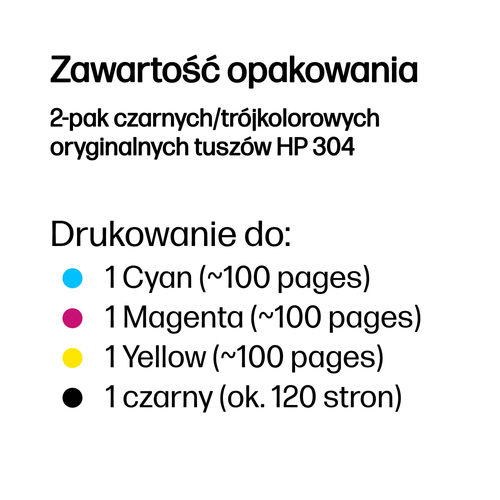 Oryginalny wkład tusz HP 304 zestaw czarny + trójkolorowy CMYK 3JB05AE