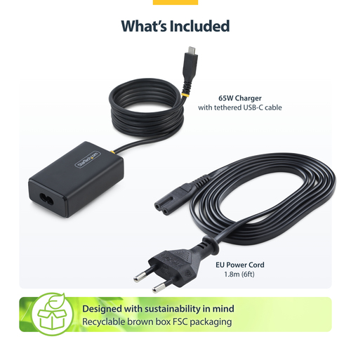 StarTech.com 65W USB-C Laptop Charger, 1.5m Tethered USB-C Cable, Power Adapter Brick for Dell, XPS, HP ProBook, MacBook Pro, Microsoft Surface Pro – image 8