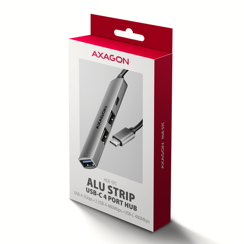 Axagon HUB USB HUE-STC, 4x USB ALU STRIP hub, 1x USB-A 5Gbps, 2x USB-A & 1x USB-C 480Mbps, kabel USB-C 12cm – image 7