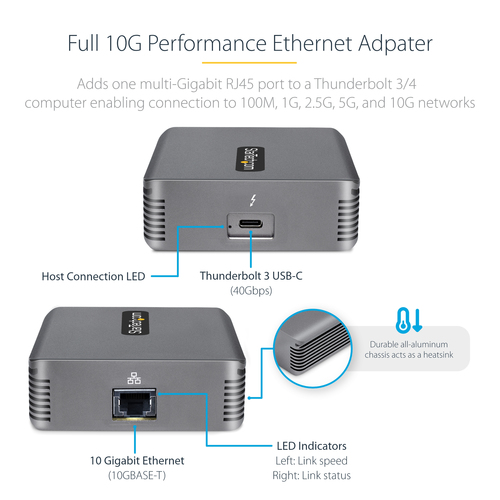 StarTech.com Thunderbolt 3 to Ethernet Adapter, 10GbE - Multi-Gigabit, Thunderbolt 3 to RJ45 Network Adapter - 10GBASE-T/5-2.5GBASE-T NIC – image 9