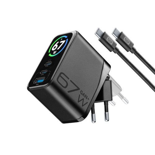 Cellularline ACHTFTKITC2C67WK зарядное устройство для мобильных устройств Ноутбук, Универсальная Черный Кабель переменного тока Быстрая зарядка Для помещений