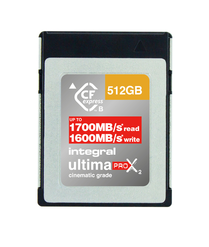 Integral 512GB CFEXPRESS CARD TYPE B 2.0 UP TO R-1700 W-1600 MBS SUSTAINED WRITE - 500MBS CINEMATIC GRADE 8K RAW and 4K 120FPS