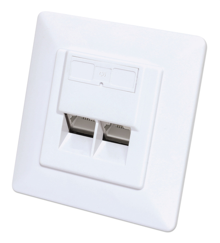 Intellinet 2-Port Cat6 10G Shielded RJ45 Wall Plate Flush Mount with Faceplate, STP, Signal White RAL9003
