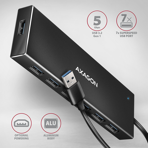 AXAGON SuperSpeed USB-A Flat-Hub mit 1 m Kabel USB-Hubs - USB 32 - 7 - Schwarz – Foto 3 von 9