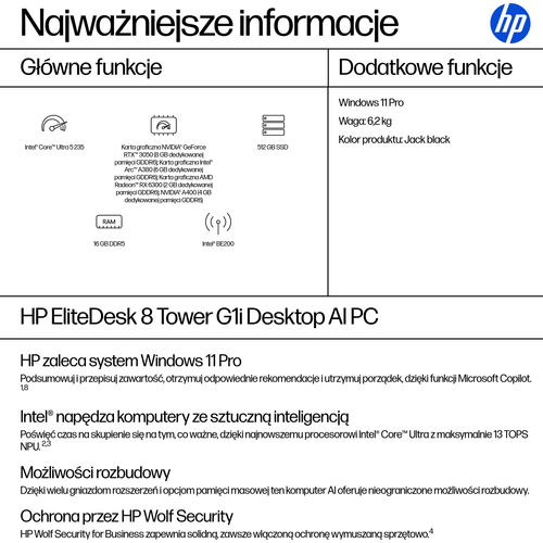 HP Inc. Komputer EliteDesk 8 Tower G1i U5-235 512GB/16GB/W11P      A55S1ET
