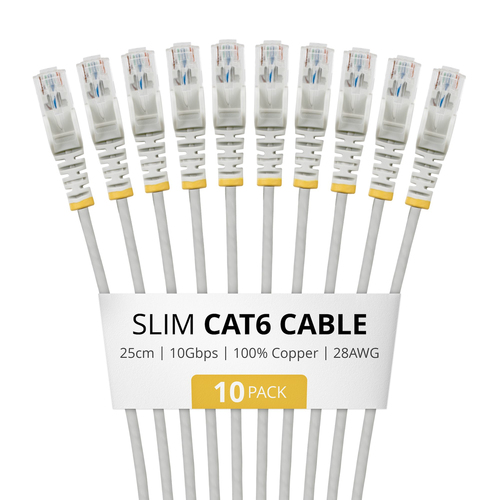Startech.COM 25CM Gray Slim CAT6 Cable, 10 Pack, Lifetime