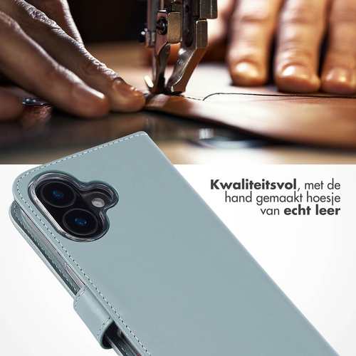 Selencia Echt Lederen Bookcase iPhone 16 Plus - Air Blue, afbeelding 2