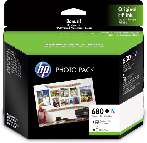 HP 680 Black/Tri-color Photo Value Pack-30 sht/4 x 6 in – image 1