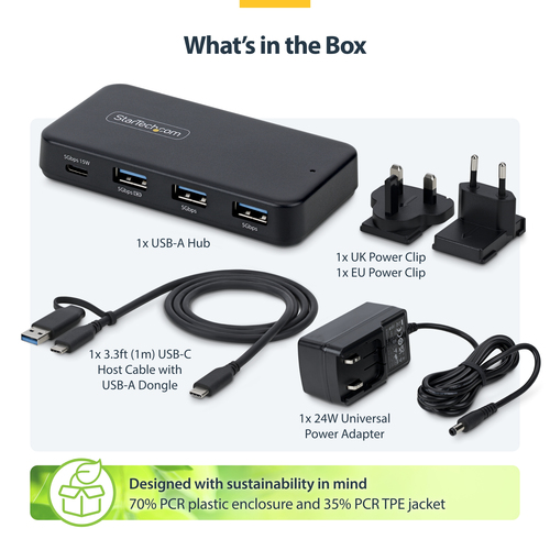StarTech.com 4-Port USB-C and USB-A Hub, 5Gbps, Self-Powered, 2-in-1 USB-C and USB-A Host Cable, 1x USB-C and 3x USB-A (1x BC 1.2) – image 4