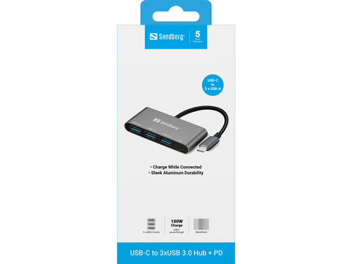 Sandberg USB-C to 3xUSB 3.0 Hub + PD – image 2
