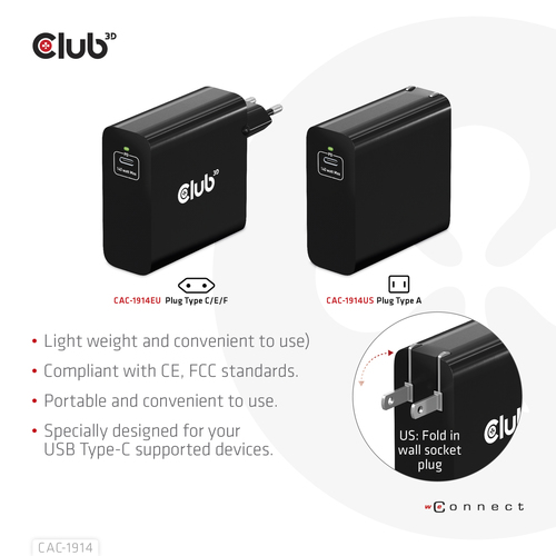 CLUB3D Travel Charger 140 Watt GaN technology, Single port USB Type-C, Power Delivery(PD) 3.1 Support – image 9